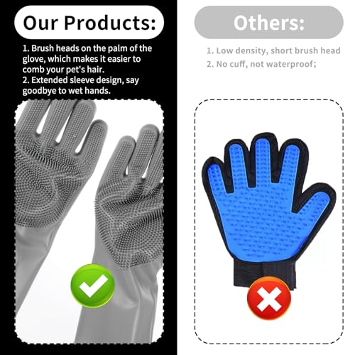 AOZUO Haustier Grooming Handschuhe, Waschhandschuhe für Hunde und Katzen, Fellpflegehandschuhe Silikon, hitzebeständige Badehandschuhe für Haustiere zum Massieren, Schrubben und Haarentfernen (Grau)