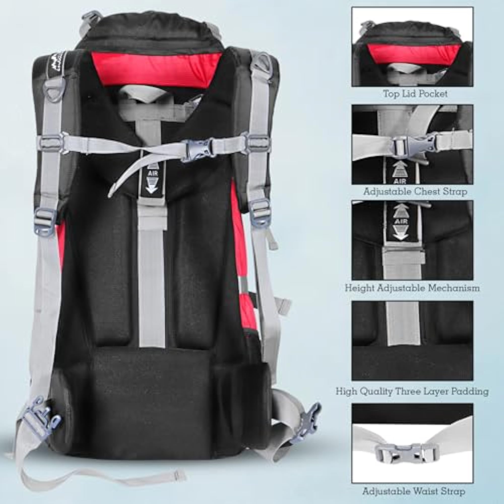 Snow 60 Ltr Rucksack for Trekking and Travel, Water Repellent