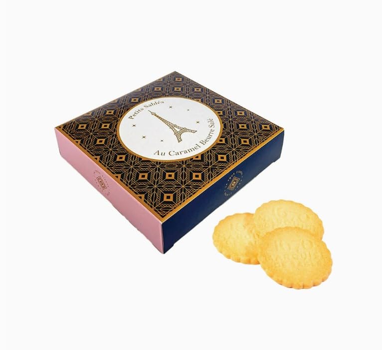 La Sablésienne, Etui Tour Eiffel Sablés aux Pépites de Caramel Beurre Salé - Small Box of Pure French Butter Shortbread Cookies with Salted Butter Caramel Chips, 3.5 oz