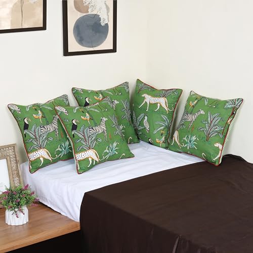 Image of Cotton Decorative Cushion Pillow Covers 16x16 inch Pack of 5 Forest Theme Throw Pillow Covers 16 /16 Set of 5 for Bedroom Decor