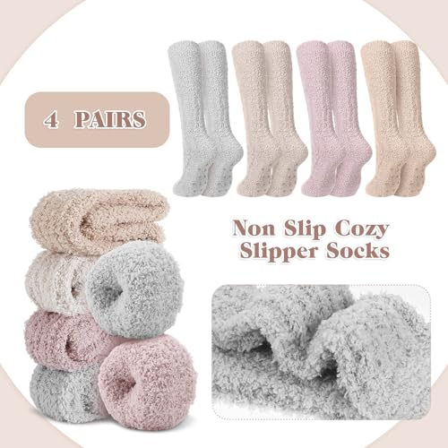 Foaincore 4 Pairs Fluffy Slouchy Socks Non Slip Fuzzy Socks Fuzzy Slipper for Women Girls Winter Hospital2