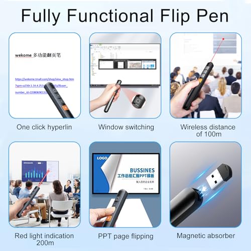 zoerbufan Presenter mit Laserpointer Fernbedienung 100m Reichweite, Kabellose 2.4 GHz Powerpoint Fernbedienung für Windows 7/8/10/Mac/Linux/Android/PowerPoint