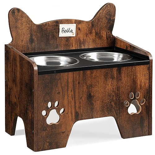 Hzuaneri Ciotole per cani rialzate, Ciotola per canis rialzata, Supporto per ciotolas per cani con 2 ciotole in acciaio inossidabile, Set di ciotoles per canis antigoccia, Marrone Vintage PB07101B
