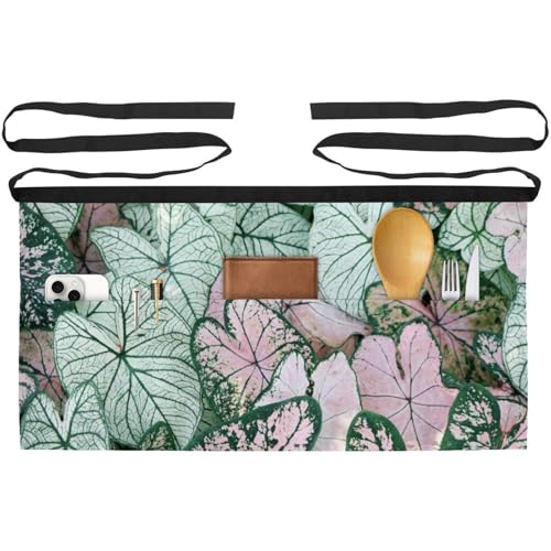 Tablier court de chef lot de 3 avec 3 poches pour cuisine et bistrot rose et vert