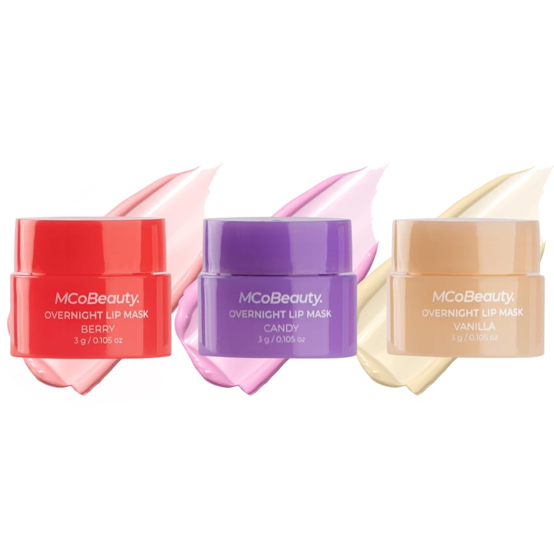 Double Duty Lip Mask Deluxe Trio - Contains Coconut Oil and Vitamin E Lip Balm for Day or Overnight Mask - Skin Care and Makeup Accessories - Stocking Stuffers for Women - 15g