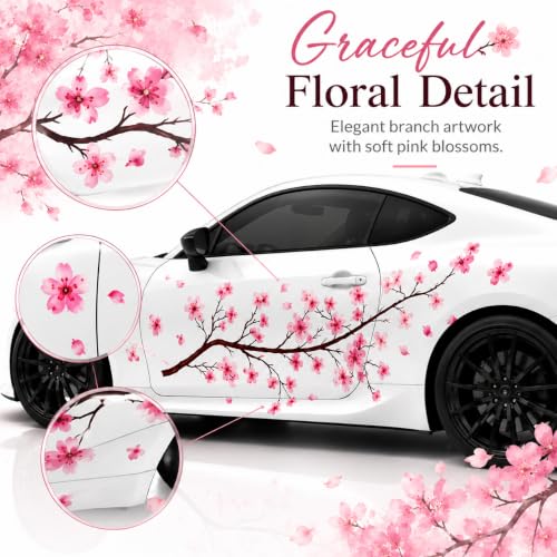 Image of 2PCS Sakura Cherry Blossom Car Side Decals - Japanese Floral Vinyl Graphics for Cars, SUVs, Trucks & Vans - Waterproof Fade Resistant Exterior Door Sticker Set (Left & Right Pair)