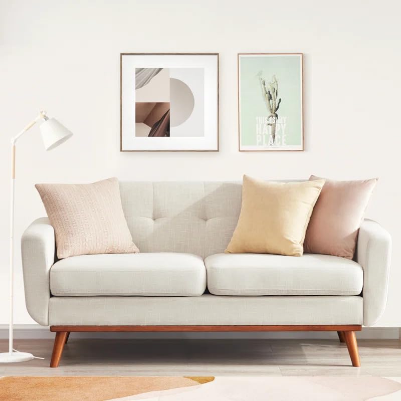Image of LEGACY OF COMFORT Carmencita 65 inch Square Arm Loveseat 2 Seater Sofa Two Seater Sofa for Living Room Guest Room Hotels Office (Beige)
