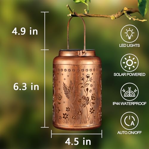 Solar Lanterns Outdoor Waterproof Hummingbird Garden Decor Gifts for Women Mom Grandma Hanging Solar Lights Metal Solar Decoration Outside for Yard, Patio, Backyard, Porch