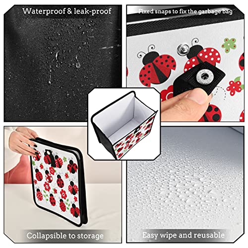 Image of Ladybugs Red Scarab Flower Car Trash Can Foldable Hanging Car Trash Bag Bin Auto Garbage Can Leak-Proof Car Organizer(Large)