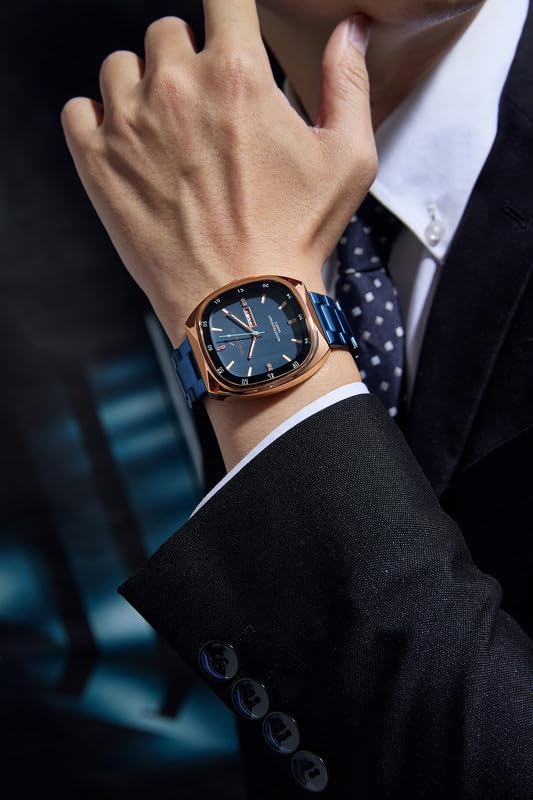 Image of Daniel Hechter Paris Bercy Collection Analog Quartz Watch for Men with Square Dial, Day-Date Display, Crystal Hour Markers and Stainless Steel Strap - DHM1053