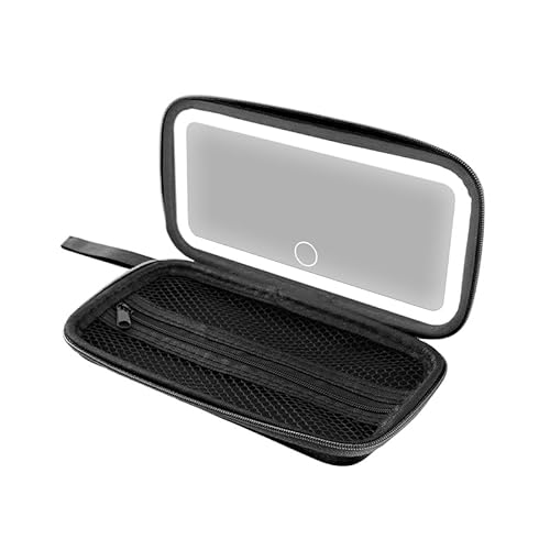 化粧ポーチ LEDミラー付き メイクポーチ 収納 バッグ 調光化粧鏡 LEDライト 携帯 持ち運び便利 Type-C充電式 女優ミラー 三色照明モード 旅行用 小物入れ ミニ 誕生日贈り物 ギフト ミニ ポーチ (ブラック)