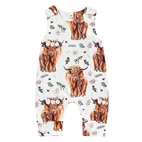 Image of Pudcoco Toddler Baby Boy Girl Romper Summer Clothes Sleeveless Cartoon Animals Print Cropped Jumpsuit Bodysuit