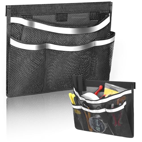 2 PCS 13.7x 9.8 Boat Storage Mesh Bag Upgraded 2-Layer 1 Large+3 Small Pockets Self-Adhesive Organizer with 3 Strong Adhesive Pads Double Reflective Strips Keep Your Boat Tidy and Items Secure