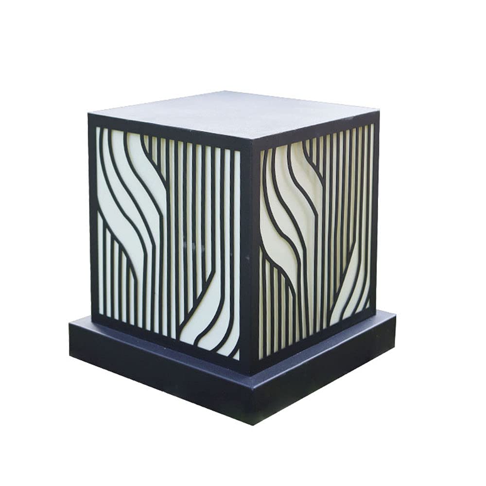 OZBMA Square Outdoor Post Lights Big Fence Cap Rustproof Porch Pillar Lamp Garden Lawn Top Wall Column Light Exterior Pier Mount Lantern with Base,Black (size_name 11.8in*13.7in)
