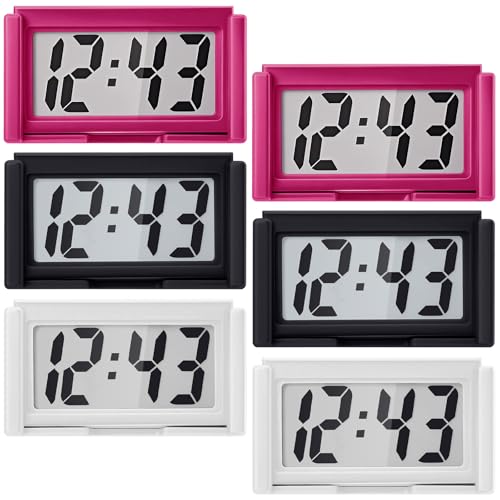 Image of Frienda 6 Pieces Mini Digital Clock Small Digital Clock Stick on Battery Operated Self Adhesive Bracket for Car Dashboard Fridge (Black,Red,White)