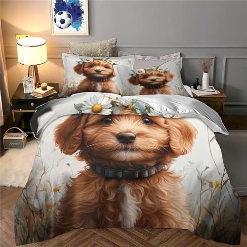 Housse de couette chiot mignon lit single pour chambre d'adolescent cosy