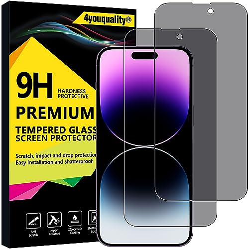4youquality Privacy Screen Protector for iPhone 14 Pro Max (6.7-Inch) Anti Spy Tempered Glass Film 2-Pack [LifetimeSupport][Anti-Spy][Impact-Resistant][Anti-Scratch]