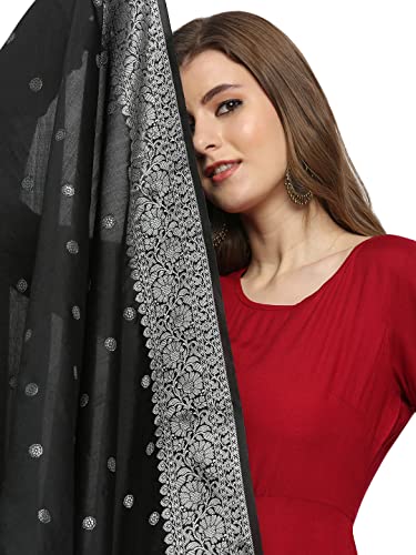 Image of DUPATTA BAZAAR Women's Solid Silk Dupatta (DB3013 Black Free)