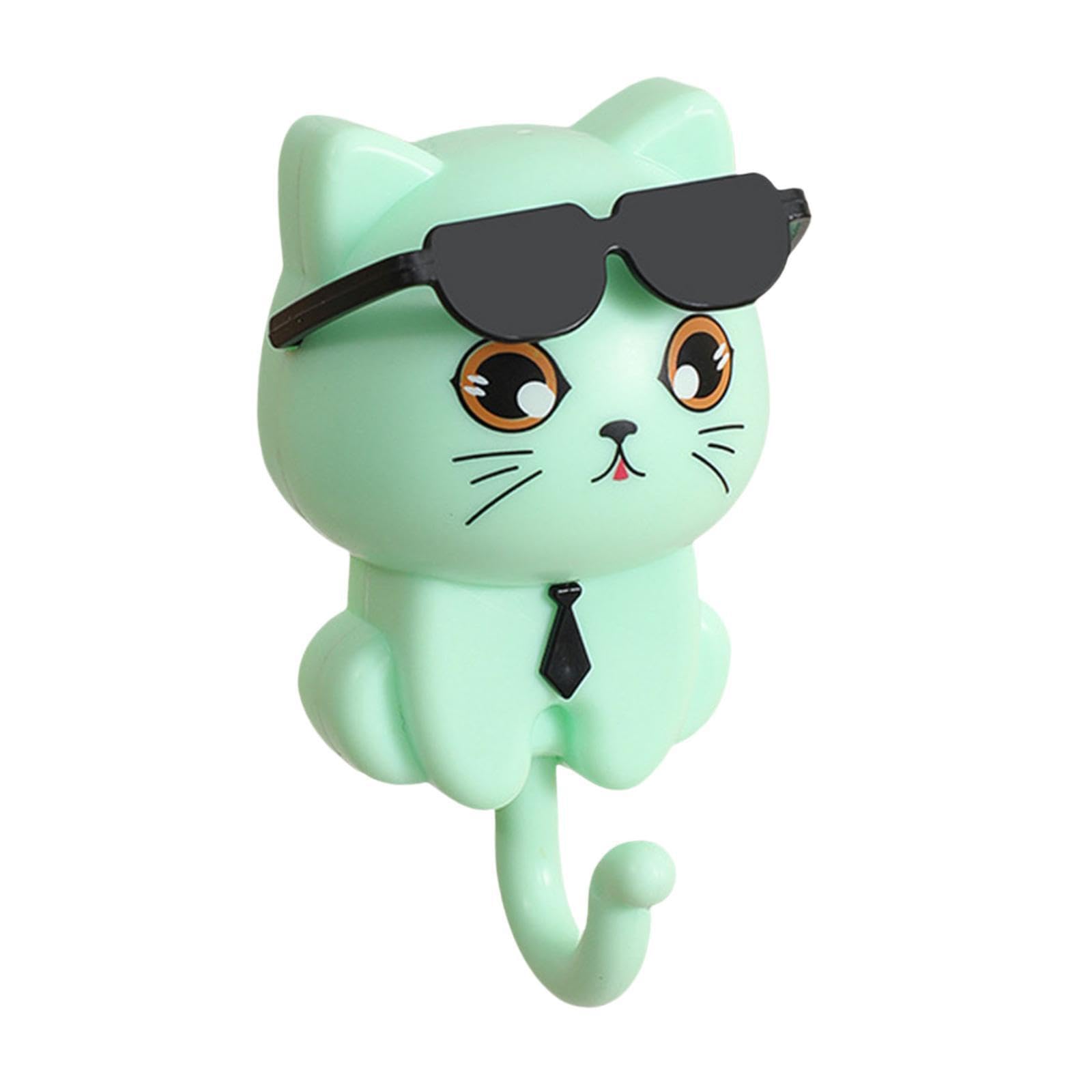Pixzcsa Green For Creative Coat Hook With Retractable Cat Key, 4.5X8.5cm