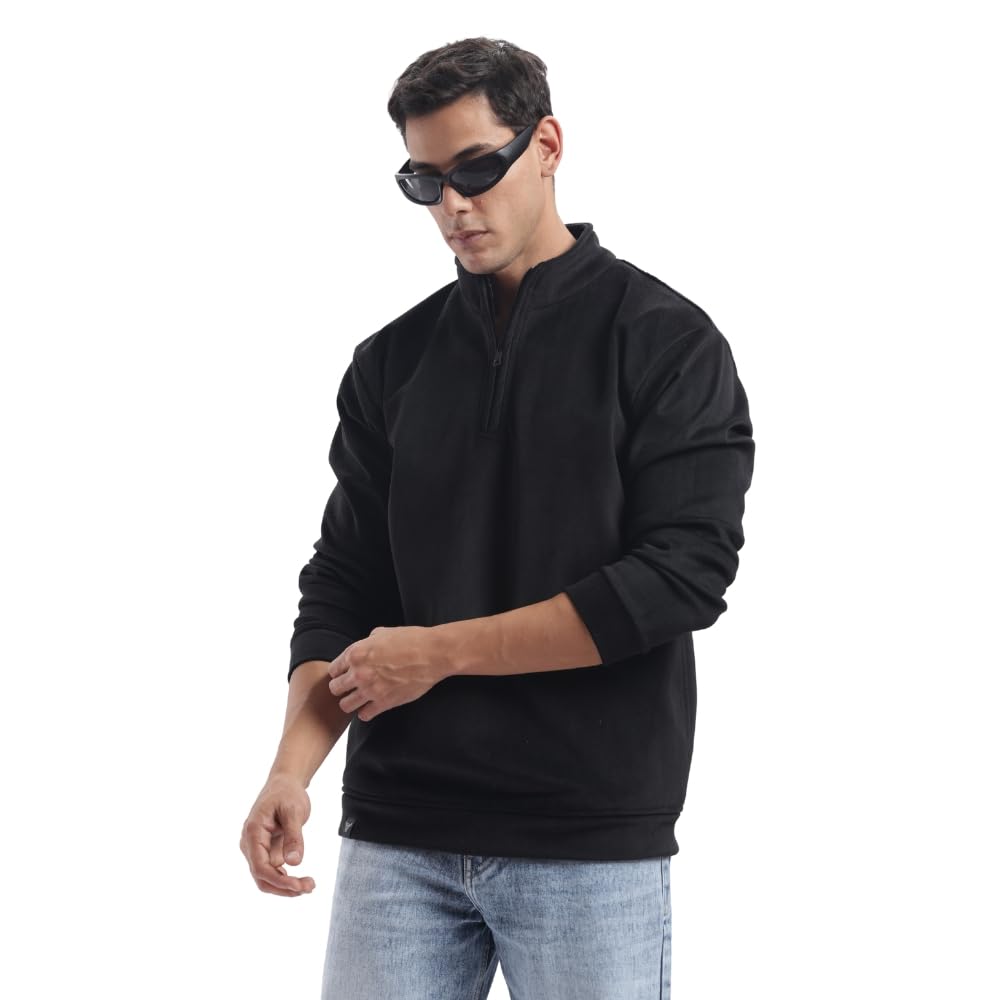 Half Zipper Pullover| Unisex | 400+ GSM Imported Velvet Fabric | Black Regular Fit | Wind Resistant & Minimal Design.-image-48