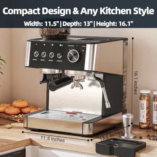Image of 20 Bar Espresso Machine with Milk Frother, Coffee Machine with Grinder