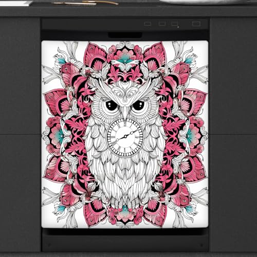 Funda magnética para lavavajillas de diseño Owl Mandala para decorar cocinas rústicas