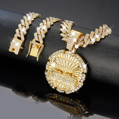 Hip-hop Cuban Chain, Rhinestone Pendant Necklace Jewelry For Men，Men's Fashion Jewelry，Women's Jewelry4