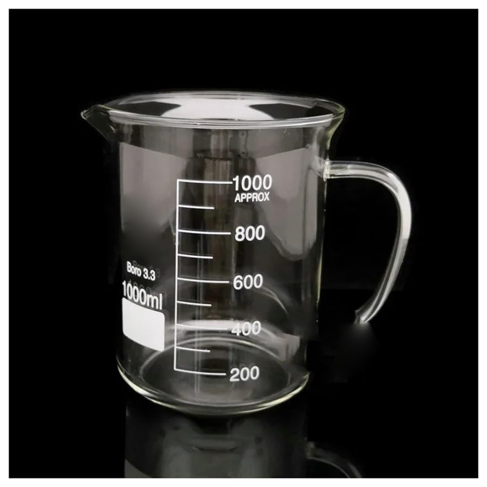 1 szklana zlewka laboratoryjna ze szklanym uchwytem do szklanych kubków z miarką (2000 ml)