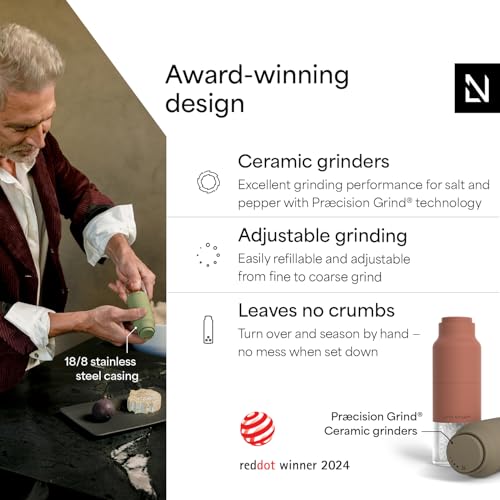 Image of LARS NYSOM Salt and Pepper Grinder Set, Stainless Steel Manual Salt and Pepper Mills, Adjustable Ceramic Grinder, Design Spice Shakers (Red /Brown)