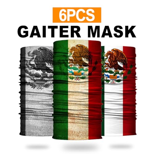 6Pack Mexico Flag Neck Gaiter Face Mask Skull Face Cover Head Wrap Bandana Headband Scarf Balaclava Headwear2