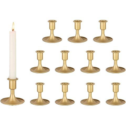 Candlestick Holders Taper Candle Holder 12Pcs Brass Gold Metal Vintage Short Stick ...