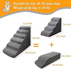   Dog-Stairs-Steps-for-30-Inches-Tall-High-Bed-Pet-Dog-Ramp-Ladder-for-Small-Dogs-Injured-Doggie-Old-Cats-Kitty-Small-AnimalsGrey-Up-to-29-30-31-32-33-Inch-Tall-Bed