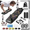 Push Up Board,Home Gym,Portable Exercise Equipment,Pilates Bar and 20 Fitness Accessories with Resistance Bands and Ab Roller Wheel,Full Body Workout at Home