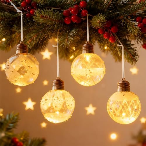 Weihnachtskugeln Beleuchtet, 4 Stück Weihnachtsdeko LED Weihnachtskugel...