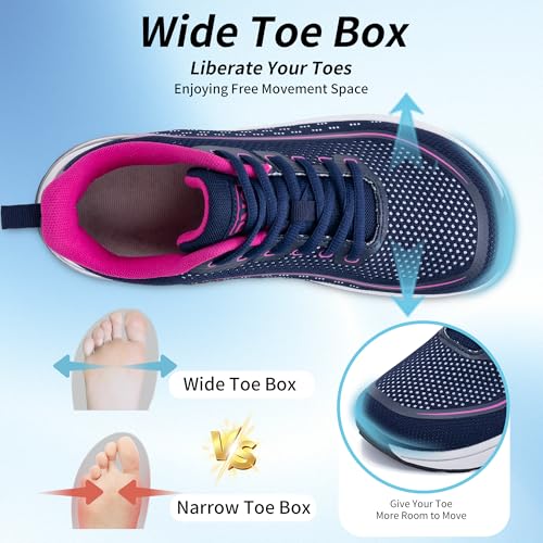 Autper Wide Toe Box Walking Sneakers Women Plantar Fasciitis Arch Support Running Tennis Comfortable Orthotic Shoes for Bunion Feet Pain Relief US6-112
