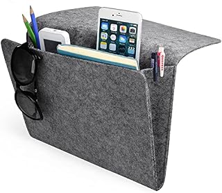 daite Bedside Pocket Storage Holder, Felt Bedside Caddy Storage Organizer Bed Caddy with 2 Small Pockets for Organizing Magazine Phone Small Things Home Sofa Desk Holder(Dark grey(2 packs))