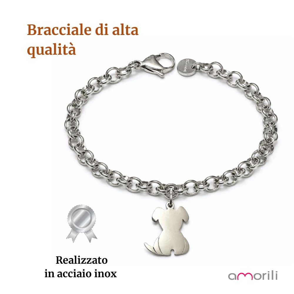 Bracciale Cane Personalizzato con Nome – Cagnolino in Acciaio Inox per Amanti degli Animali Gioiello Personalizzabile
