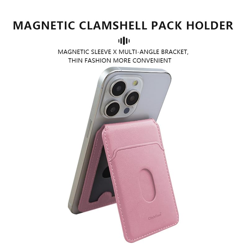 Image of ClickCase Minimalist iPhone Wallet with Stand, Magnetic Closure Wallet for iPhone 17 /16 /15 /14 /13 /12 Series, Card Holder, MagSafe Accessories, Vegan Leather (Rose Gold)