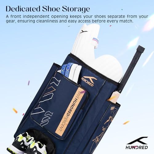 Image of Hundred Polyester Aspire Cricket Kitbag | Spacious & Durable Sports Gear Bag with Multiple Compartments | Shoe Compartment & Sturdy Zippers | Padded Straps(Navy)