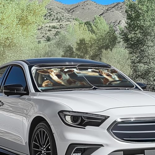 Image of Funny Cow Print Sunshade Visor 2 PCS Car Windshield Sun Shade Easy Installation Foldable Automotive Interior Accessories for Sun Protection Sun Shade for UV Protection