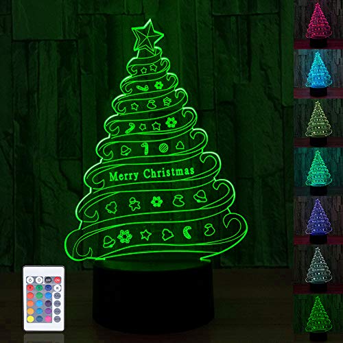 3D Weihnachtsbaum LED Nachtlicht,kreative 3D Illusion Weihnachtsbaum Effekt USB Lade LED Nachtlampe mit 16 Farben für Home Dekorationen,Touch Tisch