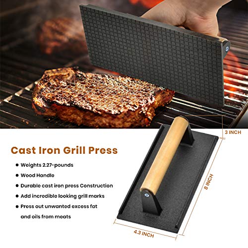 Onlyfire Grillspachtel Plancha Kit – Edelstahl-Grillspachtel, Schaber und Gusseisen-Grillpresse für Flache Tops, Grills, Öfen und Herde