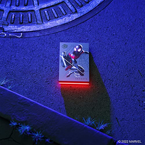 Image of Seagate Miles Morales Special Edition FireCuda External Hard Drive 2TB - USB 3.2 Gen 1, Customizable LED RGB Lighting Red, with 3 Years Rescue Data Recovery Services (STKL2000419)