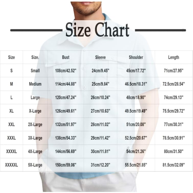 Linen Shirt for Men Button Collared T-Shirt Short Sleeve Summer Beach Clothes Casual Hawaiian Dress Tops with Two Pocket2