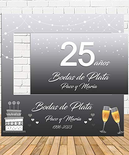 Photocall de Bodas de Plata 100x100cm| Divertido y económico|Detalle de Boda| Hazte Unas Fotos Divertidas de Boda| Personalizable