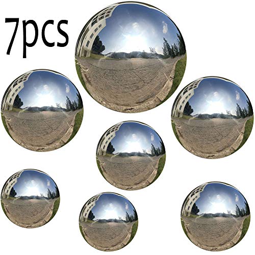 7pcs 4.7in/3.9in/3in/2.5in Diameter Gazing Globe Mirror Ball,Silver Stainless Steel Polished Reflective Smooth Garden Sphere,Colorful and Shiny Addition to Any Garden or Home