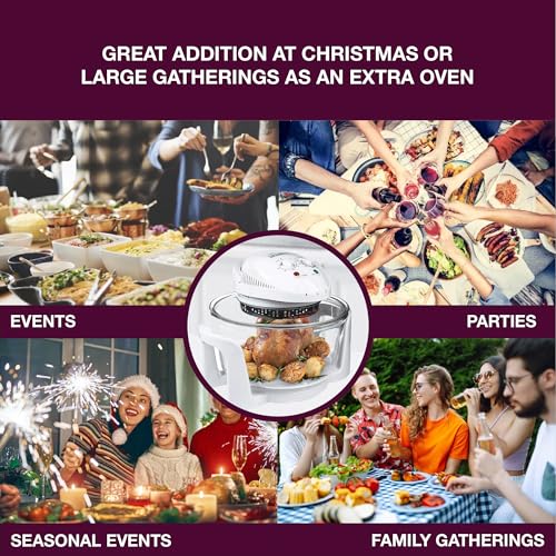 Andrew James Halogen Oven Cooker 12l – 17l 1400W, Glass Air Fryer with Turbo Wash and Included Accessories, Halogen Oven Cooker with Extender Ring & Replacement bulb (WHITE) - Image 9