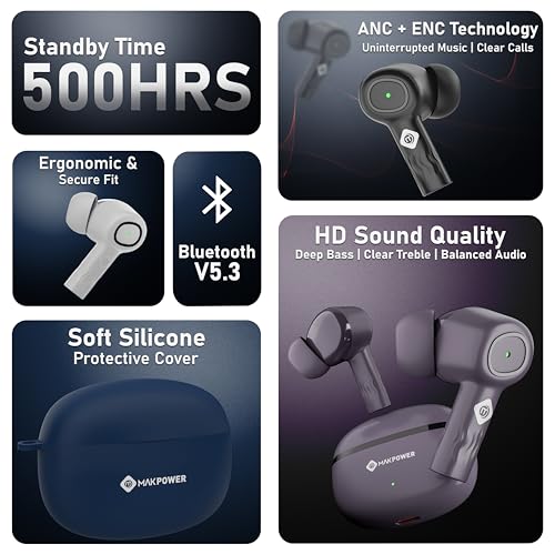 Image of TW-114 Truly Wireless Earbuds with 30dB Real (ANC) Active Noise Cancellation, IPX5, 60H Playtime, 13mm Deep Bass Drivers, Clear Calls, Type-C Charging, Bluetooth 5.3, for Travel, Gym and More (White)