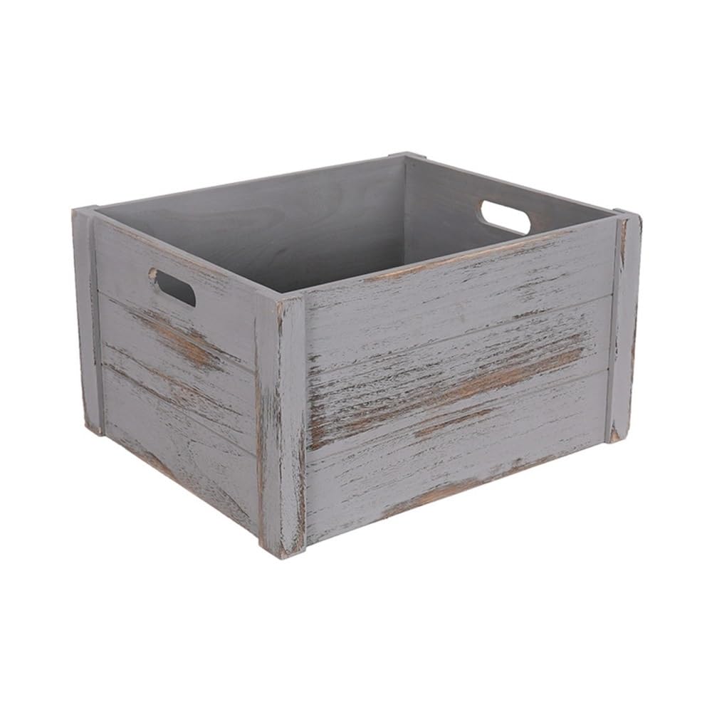 RYUQW3RE Cd Storage Rack Vinyl Record Storage Crate, Retro Vintage Case with Handle, Wooden Album Holder Organizer Box(Grey)
