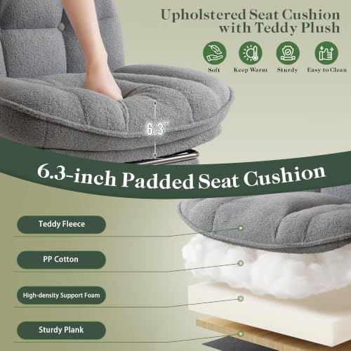 Image of DurayLoly Criss Cross Office Chair with Foot Rest, 26.77 inch Wide Cross Legged Office Chair with 7 inch Thick Backrest, Height Adjustable & 360Swivel, Desk Chair for All-Day Comfort (Misty Gray)